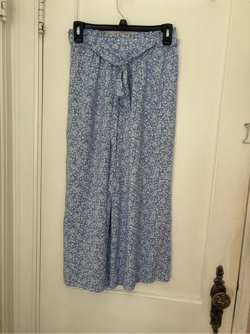 Derek Heart Light Blue Floral Wide-Leg Pants with Tie Waist